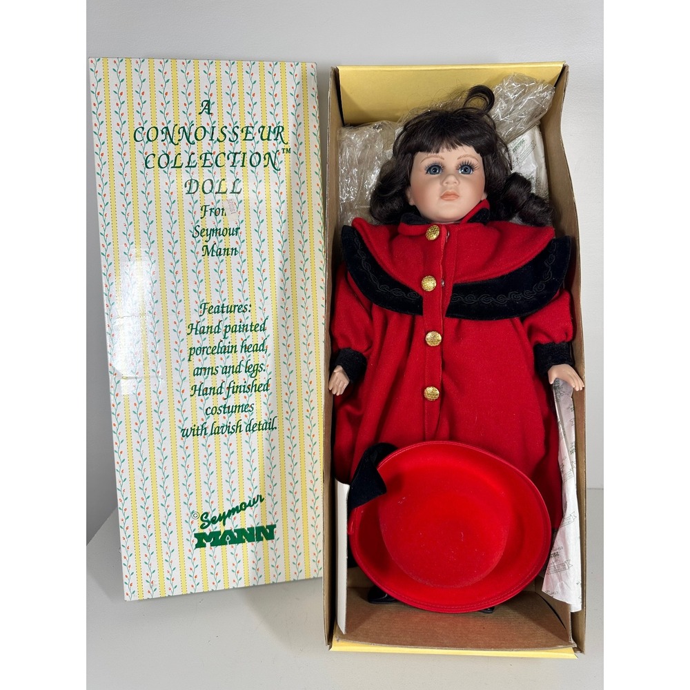 Seymour Mann Connoisseur Doll Hand Painted Porcelain Red Coat‎ Hat 16"